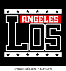 T shirt typography graphics Los Angeles California. Athletic style LA. Fashion stylish print emblem for sports wear. Template for apparel, card, poster. Symbol of american big city Vector illustration