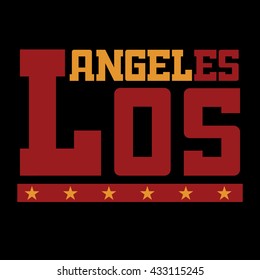 T shirt typography graphics Los Angeles California. Athletic style LA. Fashion stylish print emblem for sports wear. Template for apparel, card, poster. Symbol of american big city Vector illustration
