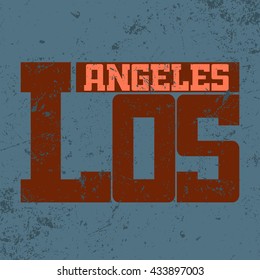 T shirt typography graphics Los Angeles California. Athletic style LA. Fashion stylish print emblem for sports wear. Template for apparel, card, poster. Symbol of american big city Vector illustration