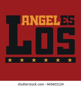 T shirt typography graphics Los Angeles California. Athletic style LA. Fashion stylish print emblem for sports wear. Template for apparel, card, poster. Symbol of american big city Vector illustration