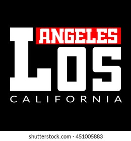 T shirt typography graphics Los Angeles California. Athletic style LA. Fashion stylish print emblem for sports wear. Template for apparel, card, poster. Symbol of american big city Vector illustration