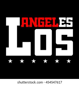 T shirt typography graphics Los Angeles California. Athletic style LA. Fashion stylish print emblem for sports wear. Template for apparel, card, poster. Symbol of american big city Vector illustration