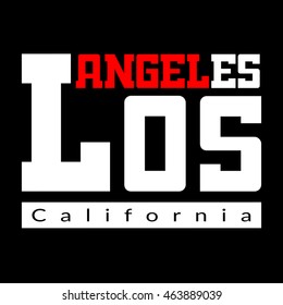 T shirt typography graphics Los Angeles California. Athletic style LA. Fashion stylish print emblem for sports wear. Template for apparel, card, poster. Symbol of american big city Vector illustration