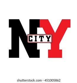 T shirt typography graphics New York. Athletic style NYC. Fashion stylish print for sports wear. Black white red emblem. Template for apparel, card, label, poster. Symbol big city. Vector illustration