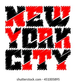 T shirt typography graphics New York. Athletic style NYC. Fashion american stylish print for sports wear. Drawn emblem. Template for apparel, card, poster. Symbol of big city. Vector illustration
