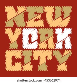 T shirt typography graphics New York. Athletic style NYC. Fashion american stylish print for sports wear. Drawn emblem. Template for apparel, card, poster. Symbol of big city. Vector illustration