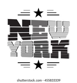 T shirt typography graphics New York. Athletic style NYC. Fashion stylish print for sports wear. Black and white emblem. Template for apparel, card, label, poster. Symbol big city. Vector illustration