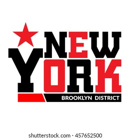 T shirt typography graphics New York. Athletic style NYC. Fashion stylish print for sports wear. Black and white emblem. Template for apparel, card, label, poster. Symbol big city. Vector illustration