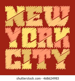 T shirt typography graphics New York. Athletic style NYC. Fashion american stylish print for sports wear. Drawn emblem. Template for apparel, card, poster. Symbol of big city. Vector illustration