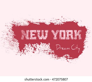 T shirt typography graphics New York. Cute athletic style for girl NYC. Fashion american stylish print for sports wear. Woman template for apparel, poster. Symbol of big city. Vector illustration