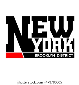 T shirt typography graphics New York. Athletic style NYC. Fashion stylish print for sports wear. Black and red emblem. Template for apparel, card, label. Symbol big city. Vector illustration