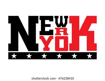 T shirt typography graphics New York. Athletic style NYC. Fashion stylish print for sports wear. Black and red emblem. Template apparel, card, label, poster. Symbol big city. Vector illustration