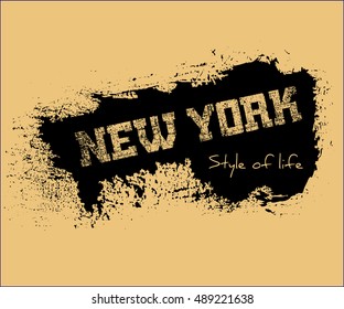 T shirt typography graphics New York. Athletic style NYC. Fashion american stylish print for sports wear. Grunge emblem. Template for apparel, card, poster. Symbol of big city. Vector illustration