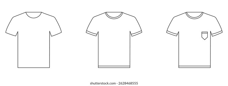 T shirt vector icon in black color, Vector Black outlined t-shirt icon with short sleeves and round neckline on a white background eps 10