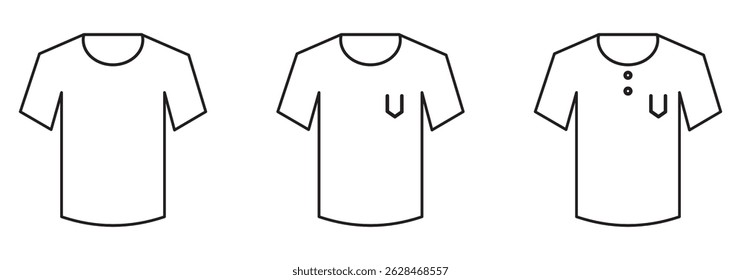 T shirt vector icon in black color, Vector Black outlined t-shirt icon with short sleeves and round neckline on a white background eps 10