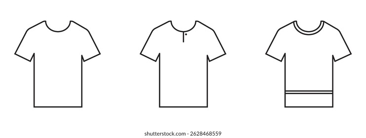 T shirt vector icon in black color, Vector Black outlined t-shirt icon with short sleeves and round neckline on a white background eps 10