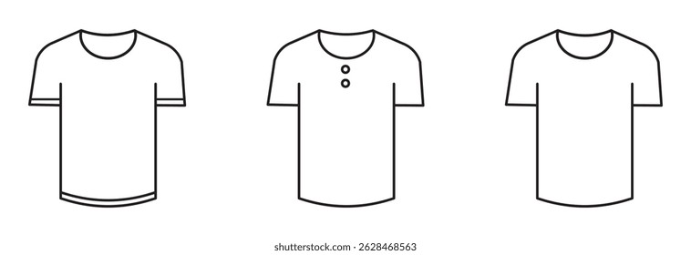 T shirt vector icon in black color, Vector Black outlined t-shirt icon with short sleeves and round neckline on a white background eps 10