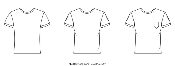 T shirt vector icon in black color, Vector Black outlined t-shirt icon with short sleeves and round neckline on a white background eps 10
