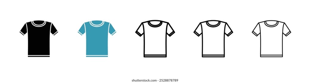 T shirt vector icon set in black and blue colors.