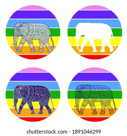 T Shirt vector print template with rainbow and elephant silhouette. Template for eco bag, t-shirt and apparel trendy design. LGBT concept. Vector illustration EPS10