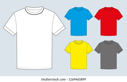 T shirt is white, gray, red, yellow, blue. Vector illustration