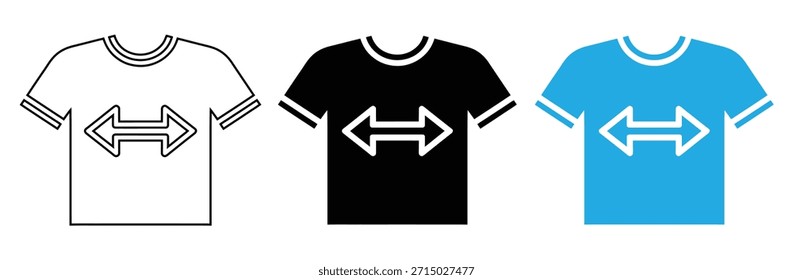 T-Shirts mit Pfeilen, die in entgegengesetzte Richtungen zeigen, auf der Brust, zweiseitiges T-Shirt-Symbol, Vektorgrafik, Player Ändern des Sport-Symbol