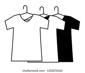 t shirts on hangers clothes cartoon in black and white
