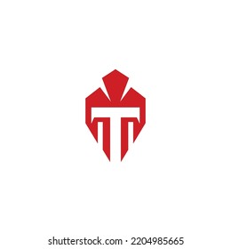 T Spartan Head Logo Design With Red Color