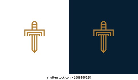 T + Sword logo template vector concept