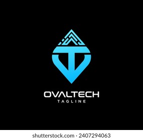 T tech logo. Letter T technology logo template