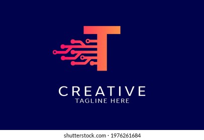 T Tech Logotype In Vibrant Gradient Color. Alphabet Abstract Digital Logo Design.