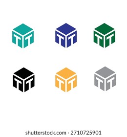 Logotipo de caixa de linha de ilusão de vetor de tecnologia T