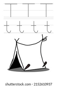 T tent alphabet for trace exercise for kid with illustration
