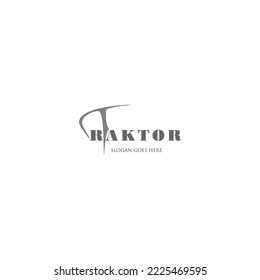 Logotipo T y tractor, ilustración vectorial de la forma T y de las iniciales del tractor, explica la presencia de tractores y herramientas de trabajo que siempre se necesitan en la agricultura