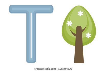 T is for tree. Vector illustration