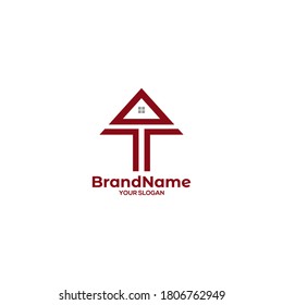 T Triangle Home Logo Design Vector