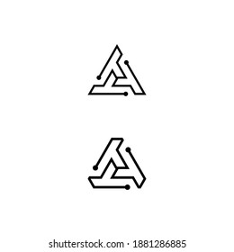 t triple initial triangle logo design vector template