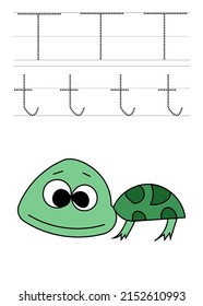T turtle alphabet for trace exercise for kid with illustration