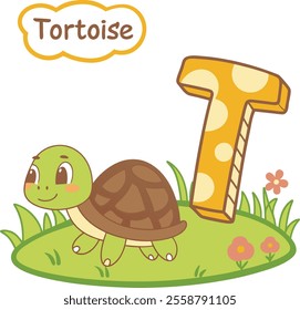 T is for Turtle: Cute Illustration for Pre-School Learning with Letter T Design