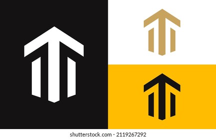 T typeface and up arrow with three color modes real estate logo design