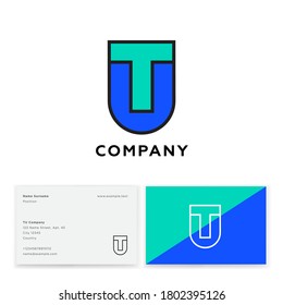 T and U letters. T, U monogram as heraldic shield. Logo can be used for university  team, clothes, sport and business. Business card.