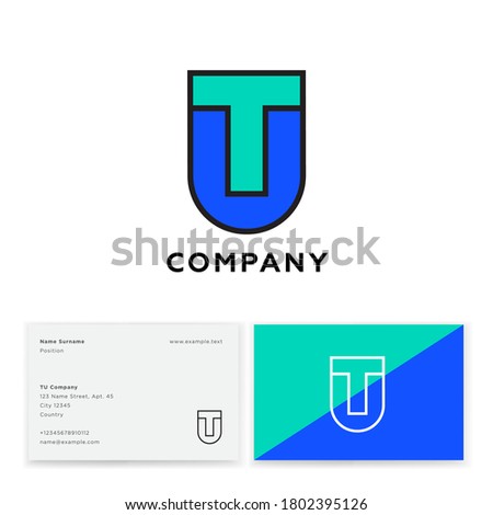 T and U letters. T, U monogram as heraldic shield. Logo can be used for university  team, clothes, sport and business. Business card.