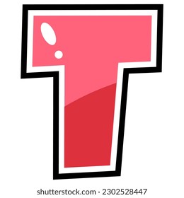 T uppercase english, Children font alphabet cartoon style in red tone - water wave pattern.  For headings, flyer, greeting cards, product packaging, book cover, printed quotes, logotype, design