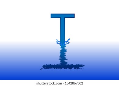 T letra mayúscula con ilustración vectorial de efecto de reflejo del agua. Diseño de cartas onduladas para logotipo, emblema, etiqueta, tarjeta, nombre de empresa, empresa o elemento gráfico de página web.