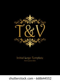 T & V initial wedding logo template vector