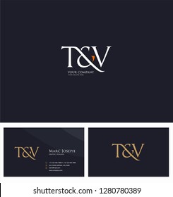 T & V letters Joint logo icon and Business card vector template.