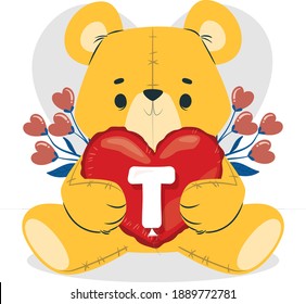 T, Valentine's day, cute bear, and alphabet.