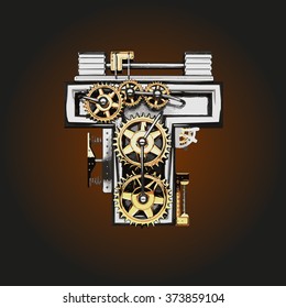 t vector letter with gears