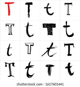T. Vector letters. Hand drawn letters. Letters drawn using spray can, inkpen, highlighters and others materials. Variety materials, lines and devices. Set of templates.