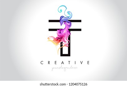 T Vibrant Creative Leter Logo Design with Colorful Smoke Ink Flowing Vector Illustration.